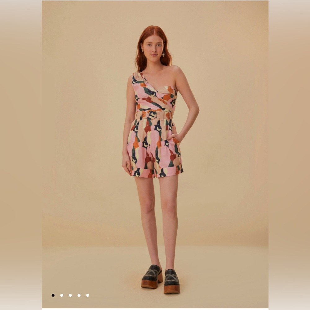NWT Farm Rio The Kiss Multicolor One Shoulder Romper